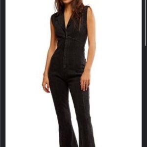 Free People Black Zip-Front Jumpsuit